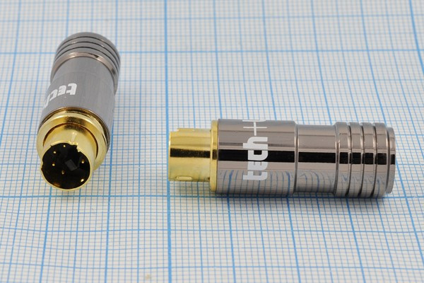 Штекер miniDIN на кабель, на шесть контактов, металлический, tech+Llnk; №1580 штек miniDIN\ 6P\каб\мет\Au/Grap\ \tech+Llnk\[S-VHS]\