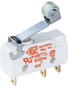 V4NT7YRUL, Micro Switch V4N, 5A, 1CO, 0.5N, Roller Lever