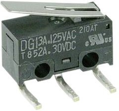 DG13-B2LA, Micro Switch DG, 3A, 2A, 1CO, 0.45N, Flat Lever