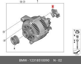 12318510090, Реле-регулятор генератора BMW: E60, E61, E63, X5 E53, X5 E70, X6 E71