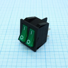 RK1-22 1X1X2 B/G"0-", Переключатель ON-OFF без подсветки цвет корпуса (черный) цвет кнопки (зеленый) надпись на кнопке "0-"