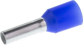 9019160000, Insulated Crimp Bootlace Ferrule, 8mm Pin Length, 2.2mm Pin Diameter, 2.5mm² Wire Size, Blue