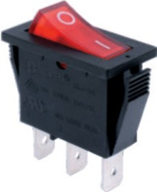 RK1-16 1X1N B/R"0-", Переключатель ON-OFF с подсветкой цвет корпуса (черный) цвет кнопки (красный) надпись на кнопке "0-"