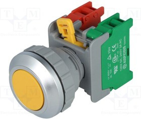 XB30-1-O/C-Y, Переключатель кнопочный 1 NC + NO 30мм желтый IP65 -20-60°C