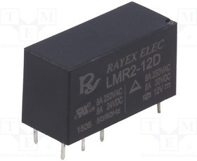 LMR2-12D, Реле: электромагнитное, DPDT, Uобмотки: 12ВDC, 5A/250ВAC, 5A/30ВDC