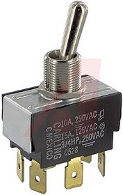 2GL51-73, Toggle Switches 2-pole, ON - None - ON, 10A/15A 250VAC/125VAC 3/4 HP, Non-Illuminated Bat Style Toggle Switch with .250 Tab (Q.C.)