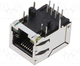 SS-7488S-YG-PG4-BA, Socket; RJ45; PIN: 8; shielded,with LED; Layout: 8p8c; on PCBs; THT