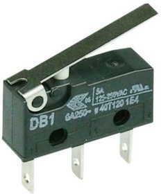 DB3C-B1LC, Micro Switch DB, 100mA, 1CO, 1.5N, Flat Lever