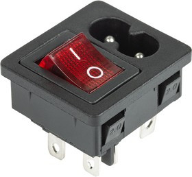 36-2285, Выключатель клавишный 250 V 6 А (4с) ON-OFF красный с подсветкой и штекером C8 2PIN