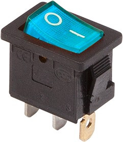 36-2151, Выключатель клавишный 250V 6А (3с) ON-OFF синий с подсветкой Mini (RWB-206, SC-768)